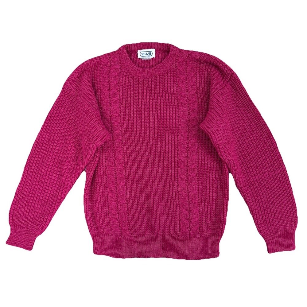 Vintage 80s Pink Cable Knit Sweater Womens Large‎ Preppy Heritage Fisherman Fall